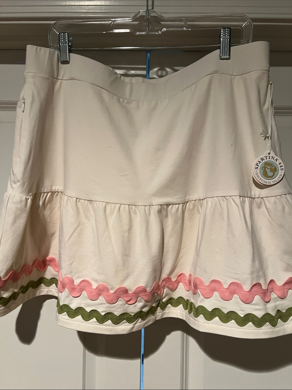 Spartina 449 Cream Mini Skirt with Pink & Olive Rickrack Trim